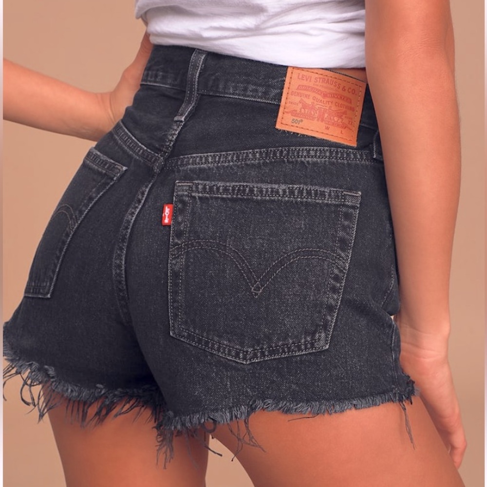 Levi’s Premium 501 Shorts Cutoff Denim Black Charcoal Gray 24 Waist 0 Women’s